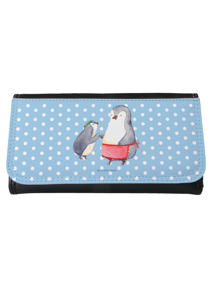 Damen Portemonnaie Pinguin mit Kind ohne Spruch in Blau Pastell