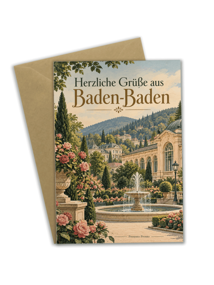 Grußkarte Kurstadt elegant Design mit Spruch in Weiß