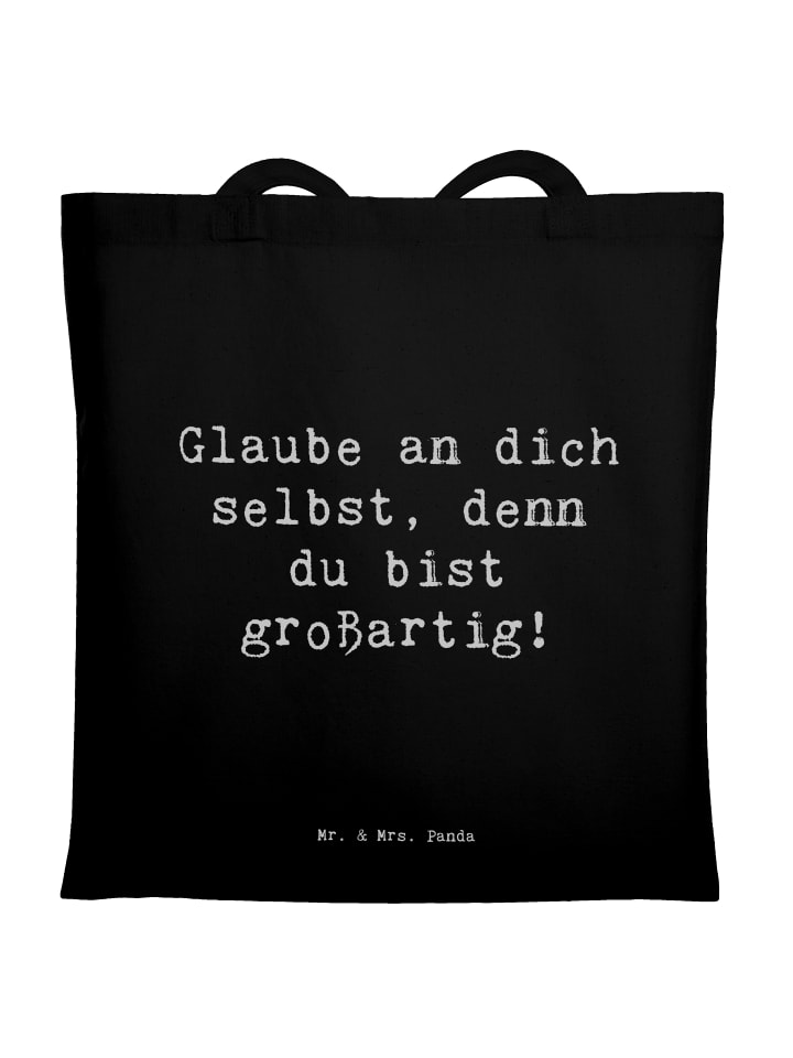 Tote Bag Spruch Selbstvertrauen stärken mit Spruch in Schwarz