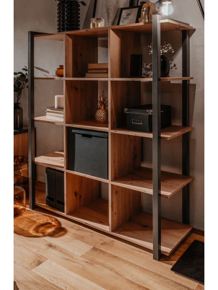 Regal Eiche Artisan, grau 107 cm Industrial, Standregal mit 12 Fächern