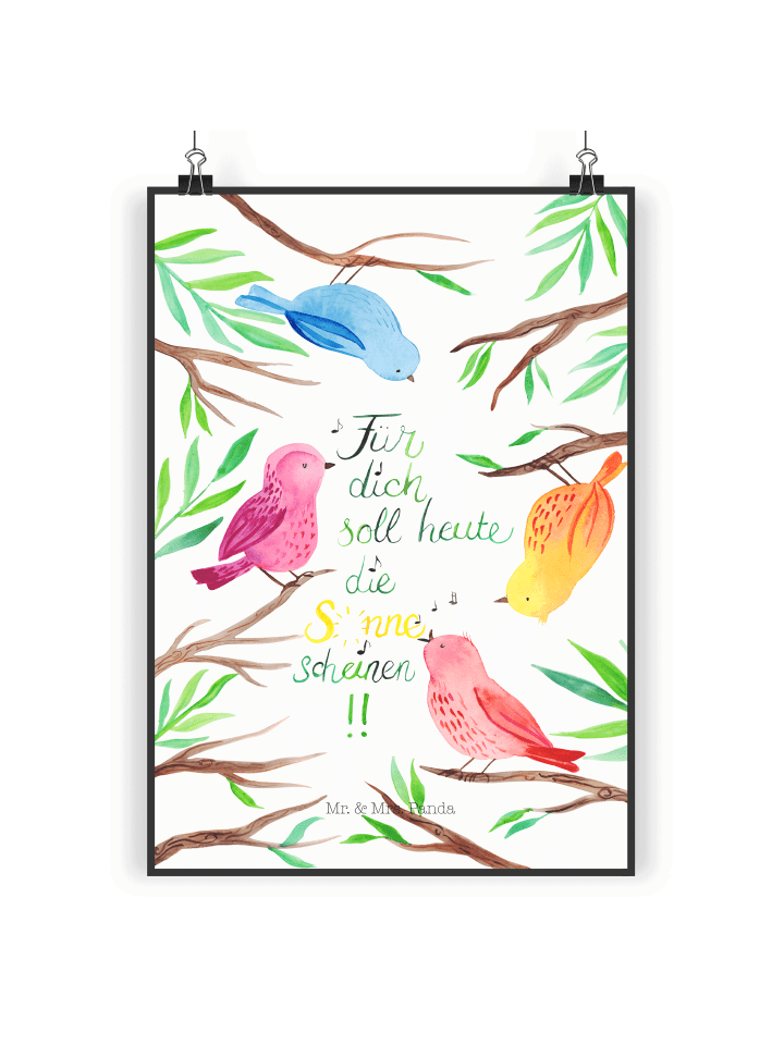 Poster Vögel Sonne mit Spruch in Weiß