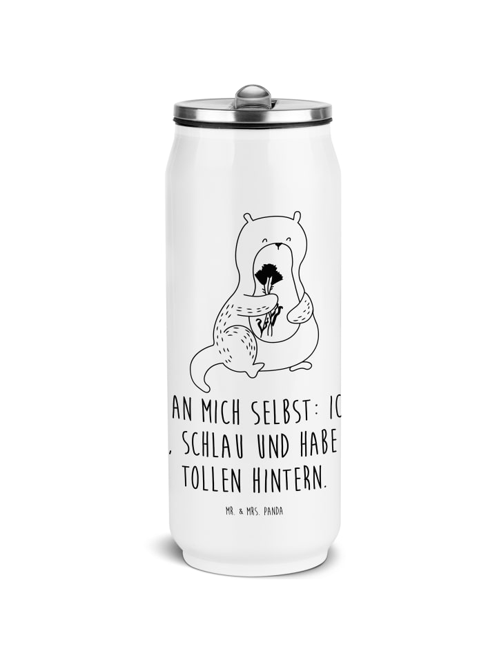 Trinkflasche Otter Blumenstrauß mit Spruch in Weiß