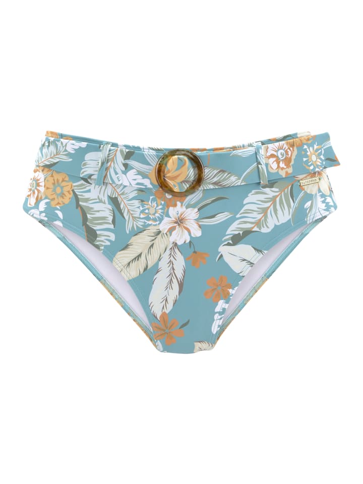 Highwaist-Bikini-Hose in aquablau-bedruckt