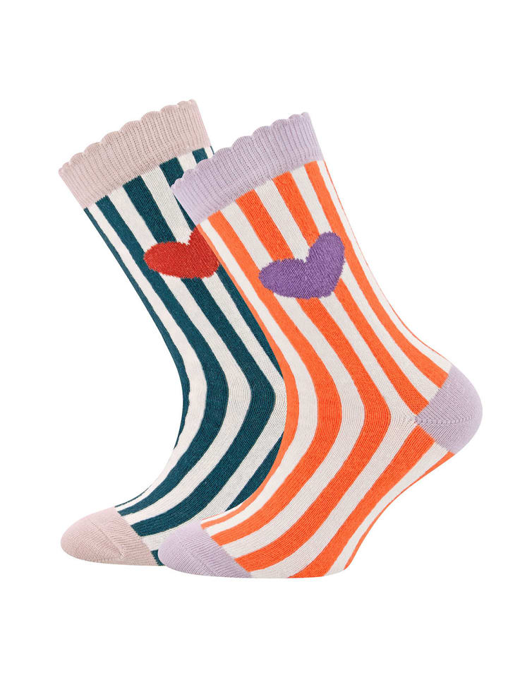 2er-Set Socken 2er Pack Herz/Streifen in bunt
