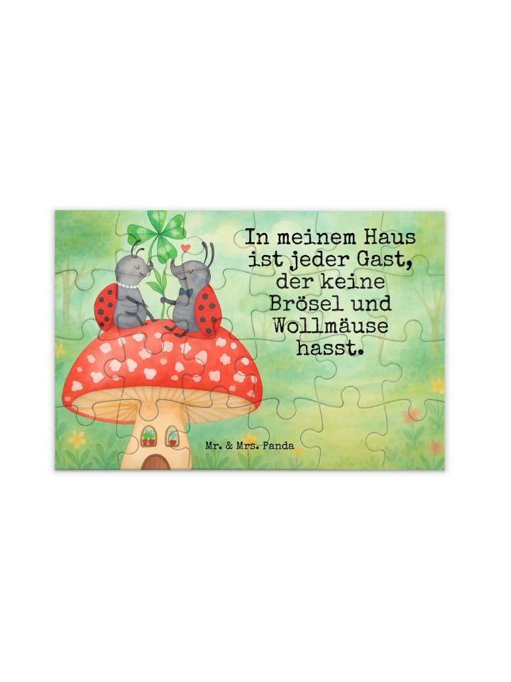 Puzzle Marienkäfer Fliegenpilz Design mit Spruch in Weiß