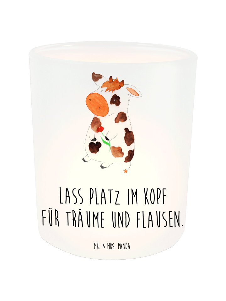 Kerzenglas Kuh mit Spruch in Transparent