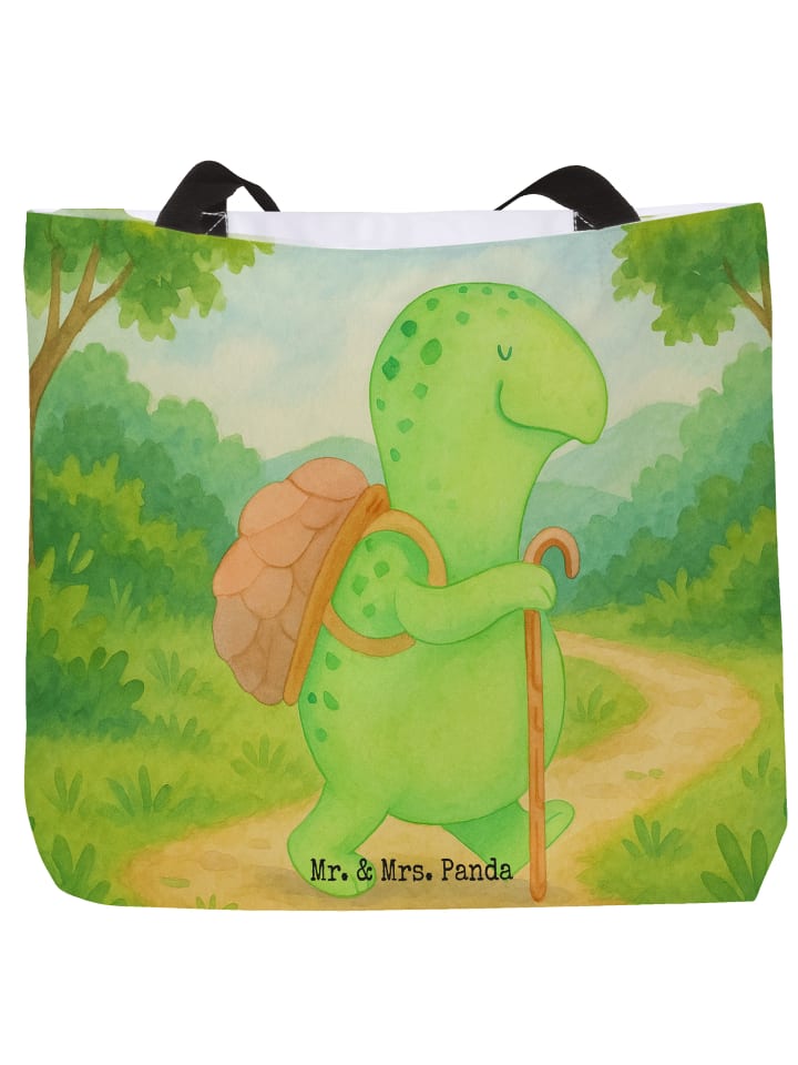 Tote Bag Schildkröte Wanderer Design ohne Spruch in Weiß