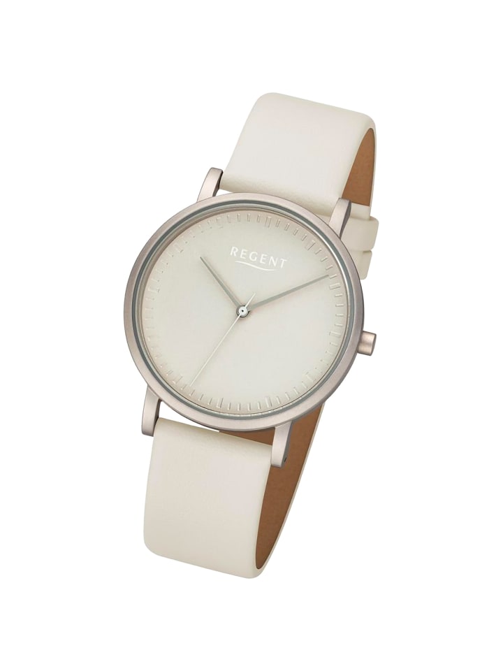 Analog-Armbanduhr Regent Lederarmband beige, weiß mittel (ca. 36mm)