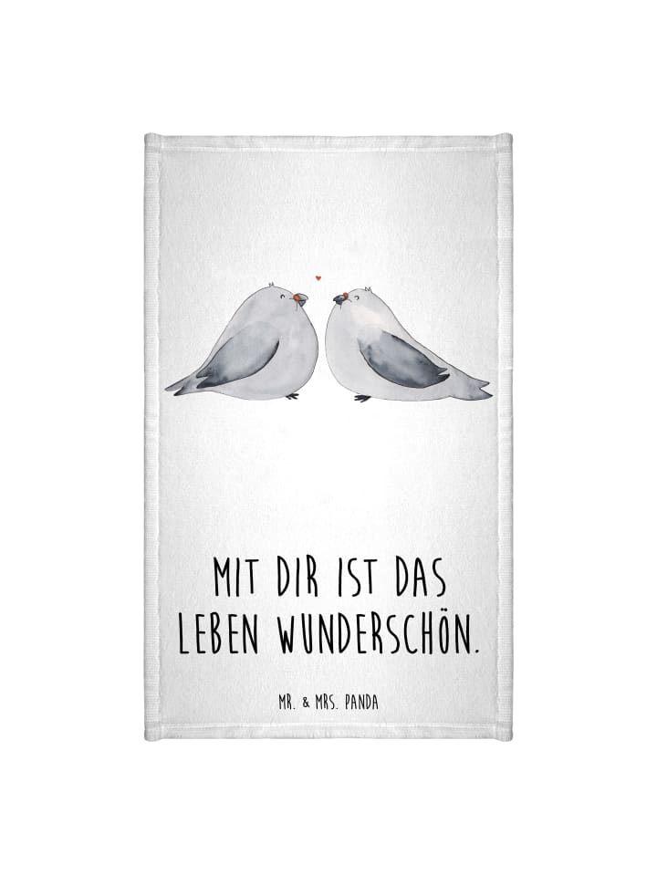 Handtuch Turteltauben Liebe mit Spruch in Weiß