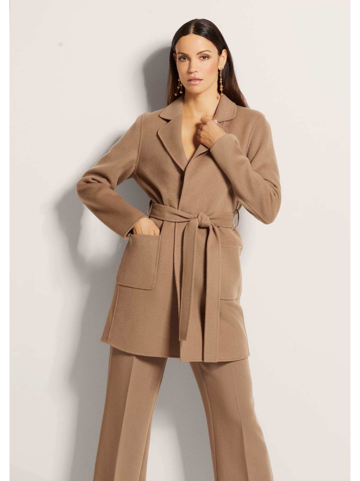 Eleganter Doubleface-Mantel mit Reverskragen in caramel