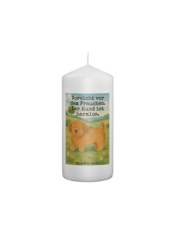 Kerze Hund Flauschig Design mit Spruch in Weiß