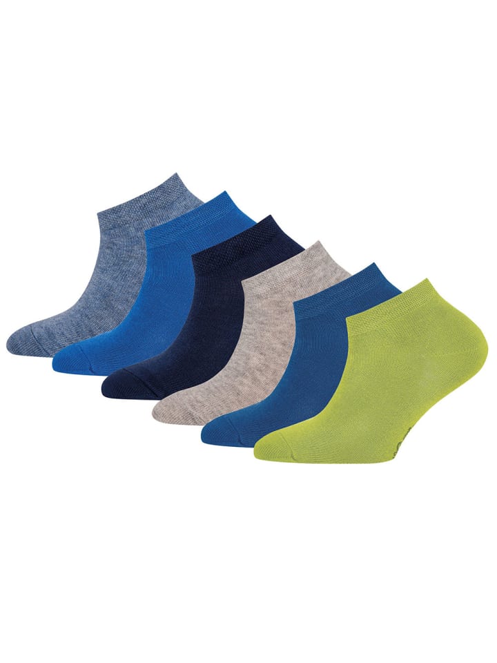 6er-Set Sneaker Socken 6er Pack Uni in blau-grau-grün