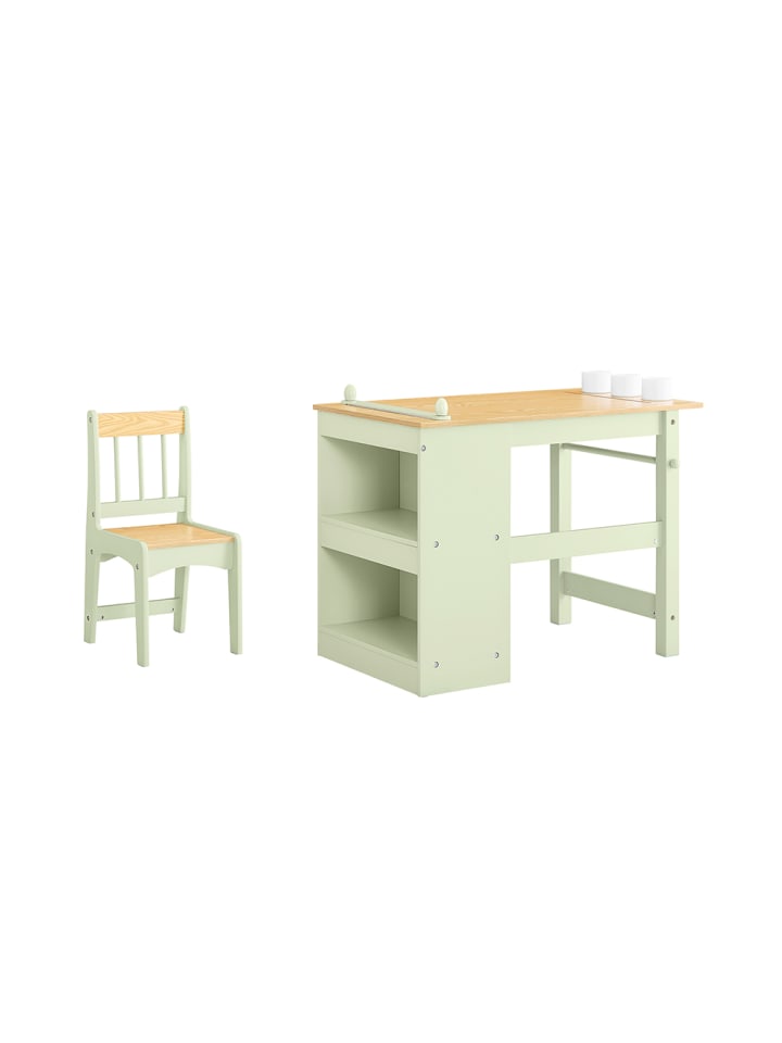 Kinder-Schreibtisch mit Stuhl in Mattes Salbeigrün - (W) 45 x (H) 66 x (L) 80 cm