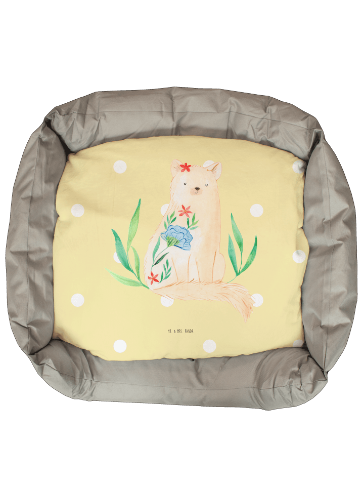 Katzenbettchen Katze Blumen ohne Spruch in Gelb Pastell