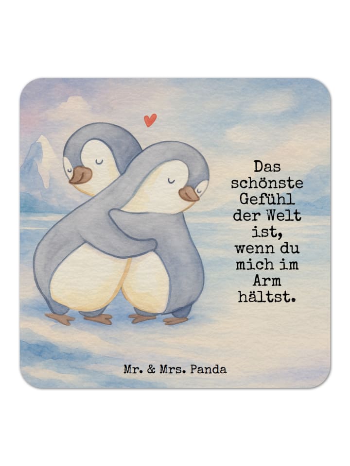 Bierdeckel Pinguine Kuscheln Design mit Spruch in Weiß