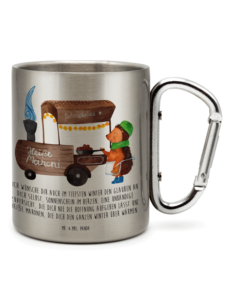 Thermobecher Igel Maronen mit Spruch in Silber