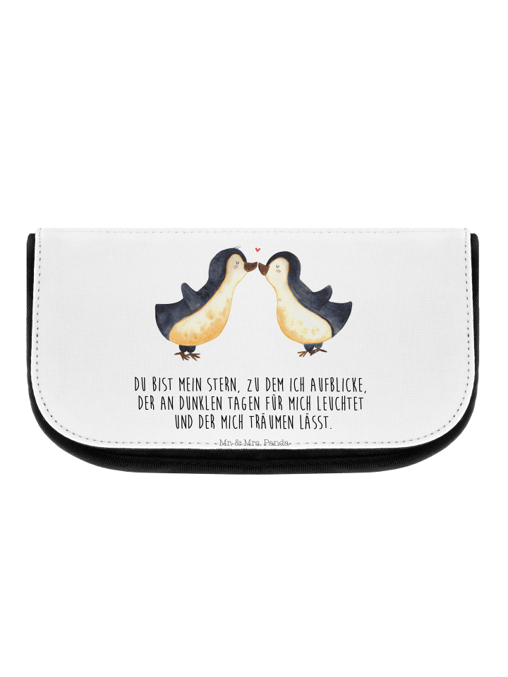 Kosmetiktasche Pinguin Liebe mit Spruch in Weiß