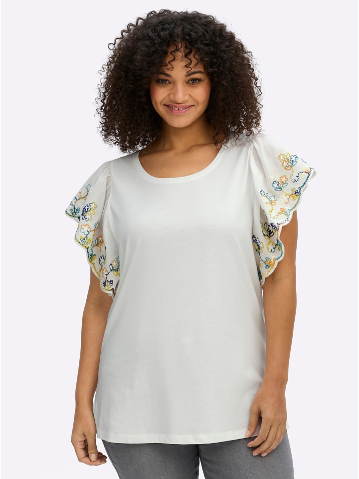 Halbarmshirt in ecru-royalblau