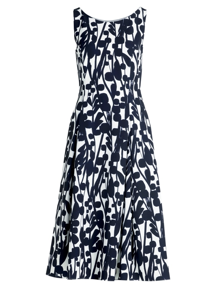 Cocktailkleid mit Print in Weiß/Dunkelblau