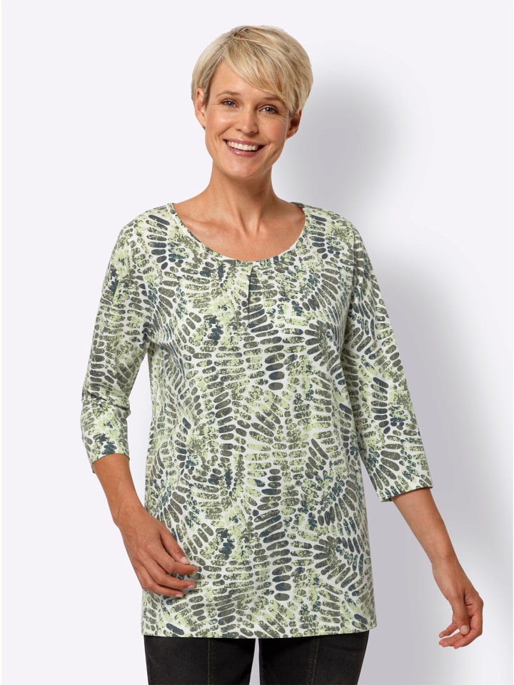 Longshirt in ecru-pistazie-bedruckt