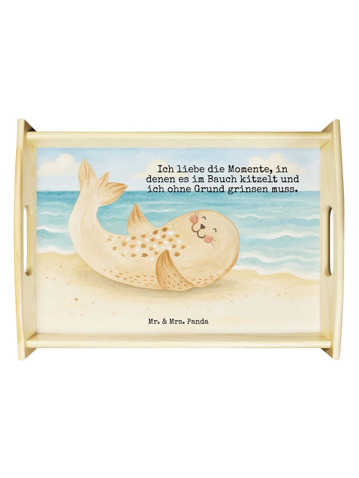 Snack Tablett Robbe Liegen Design mit Spruch in Weiß