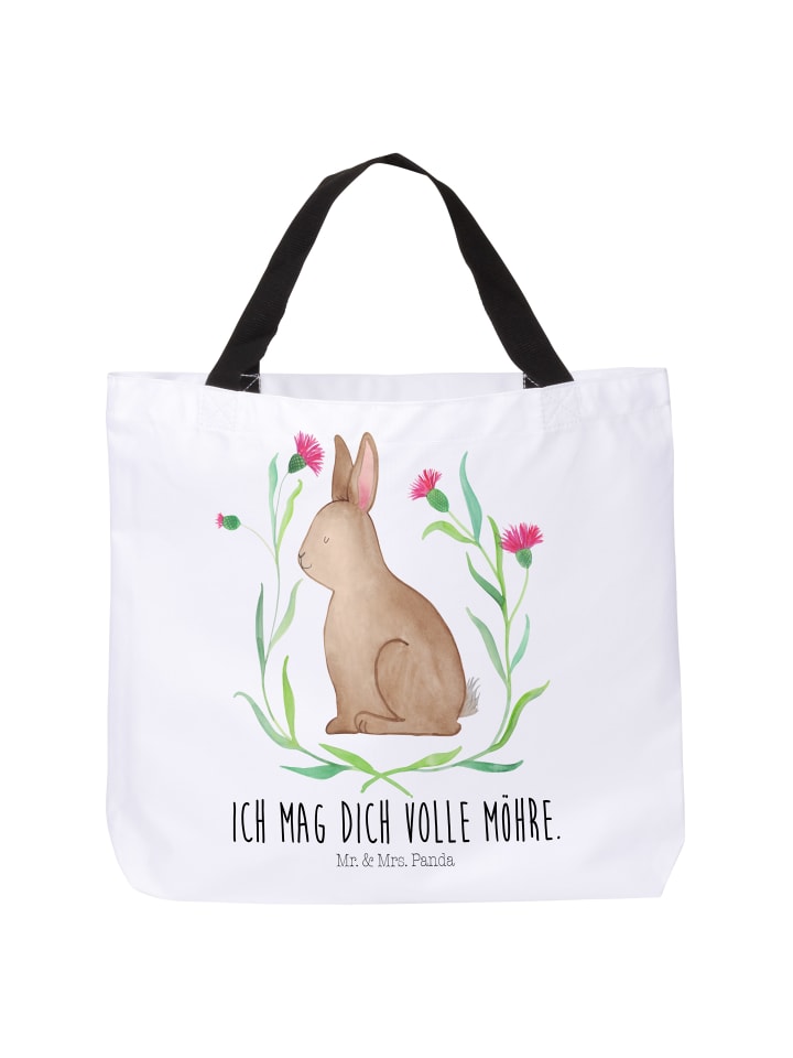 Tasche Hase Sitzen mit Spruch in Weiß