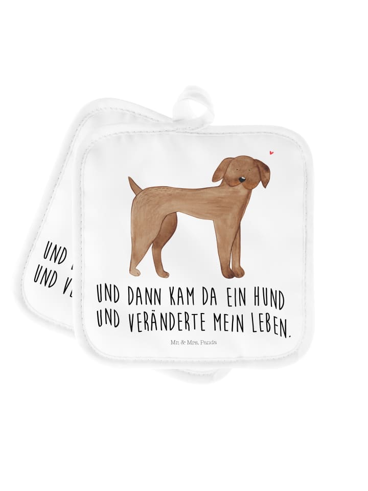 Topflappen Hund Dogge mit Spruch in Weiß