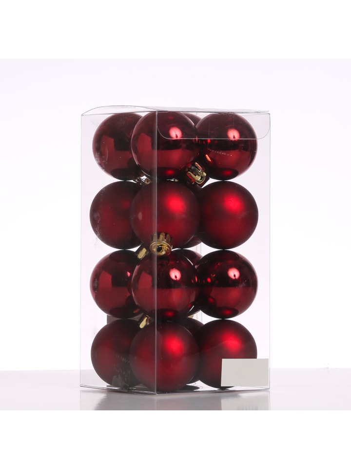 16er Set Christbaumkugeln Weihnachtskugeln bruchfest D: 4cm in rot