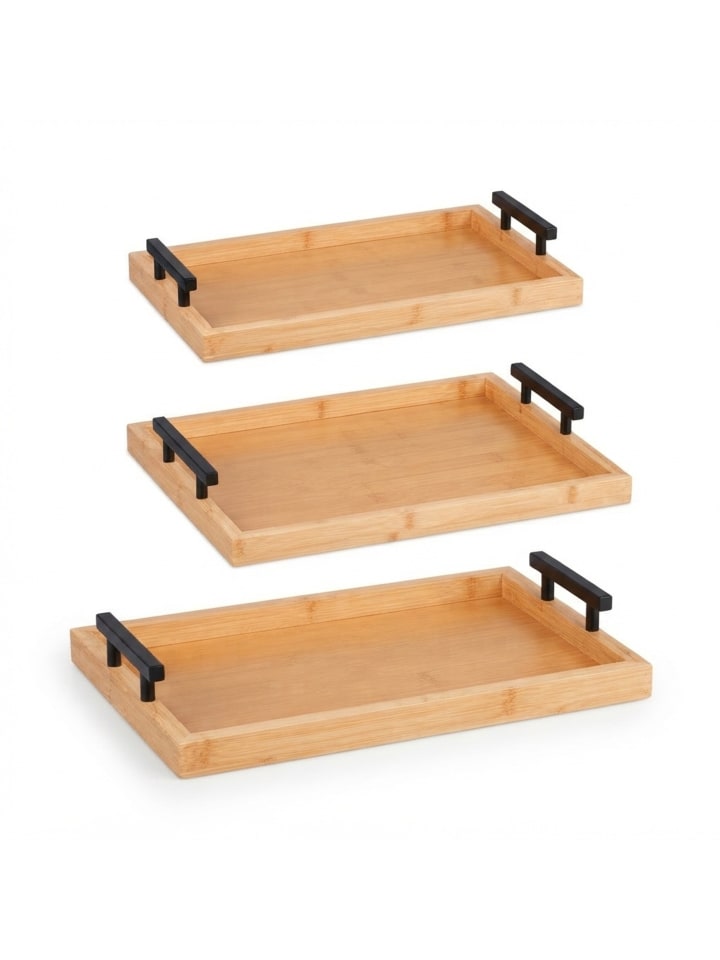 3tlg. Tablett Set in Natur