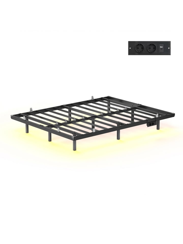 Bettgestell Conner in Mattschwarz - (B)140 x (H)26 x (T)200 cm