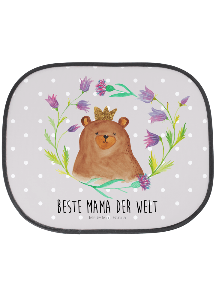 Auto Sonnenschutz Bär Königin mit Spruch in Grau Pastell