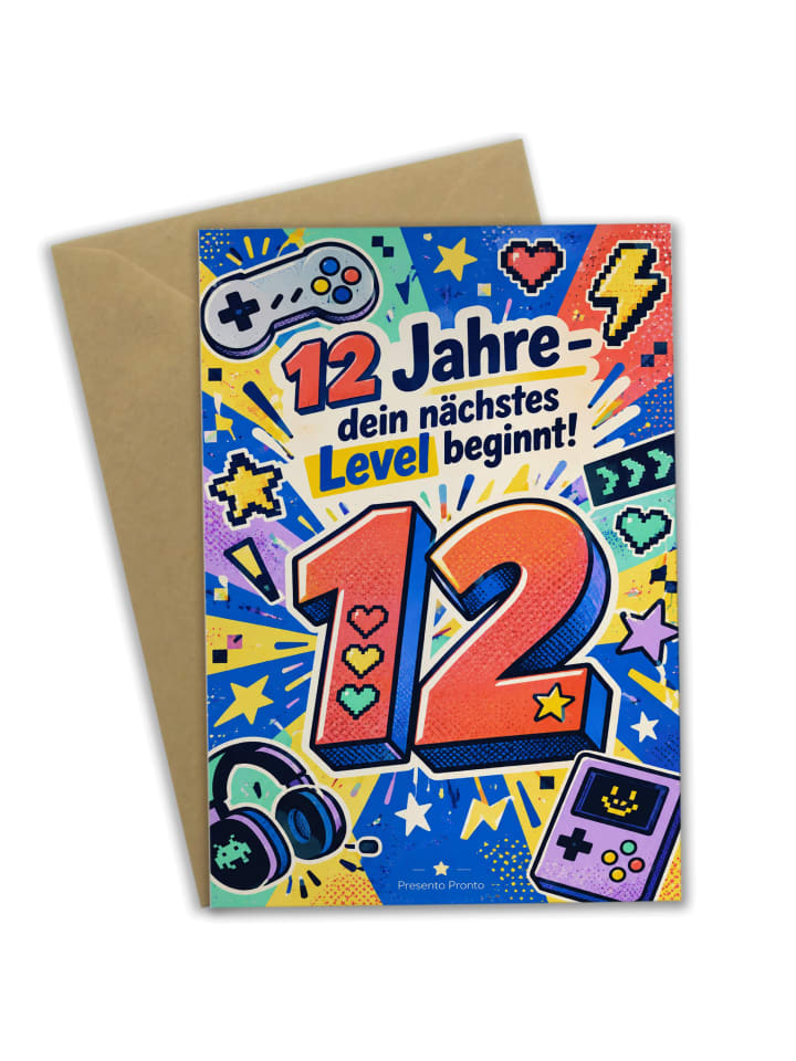 Geburtstagskarte 12. Geburtstag Zahl fröhlich D... in Weiß