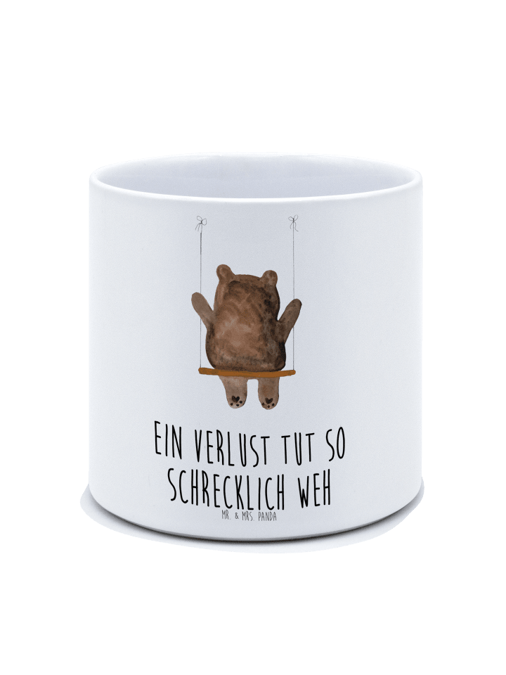 Hoher Blumentopf Bär Schaukel mit Spruch in Weiß