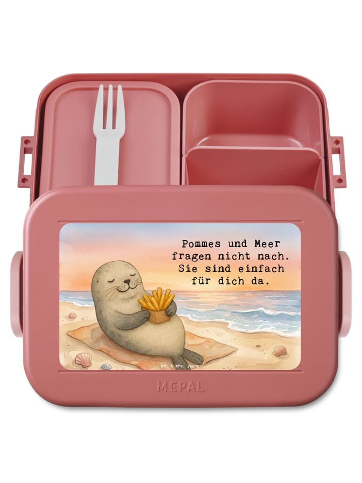 Lunchbox Robbe Pommes Design mit Spruch in Rot Pastell
