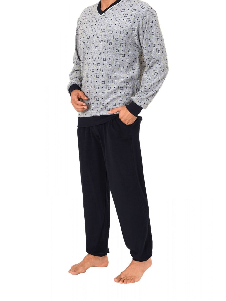 Frottee Schlafanzug Pyjama lang Bündchen erhätlich - 52217 in Grau