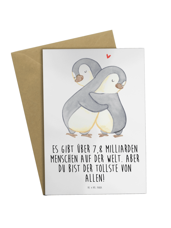 Grußkarte Pinguine Kuscheln mit Spruch in Weiß