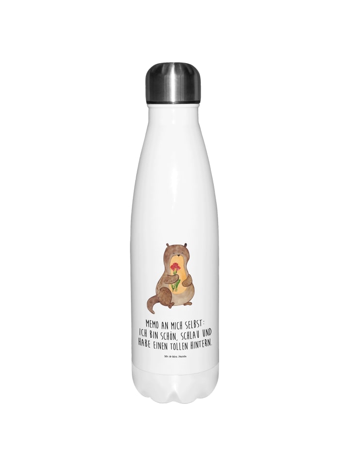 Wasserflasche Otter Blumenstrauß mit Spruch in Weiß