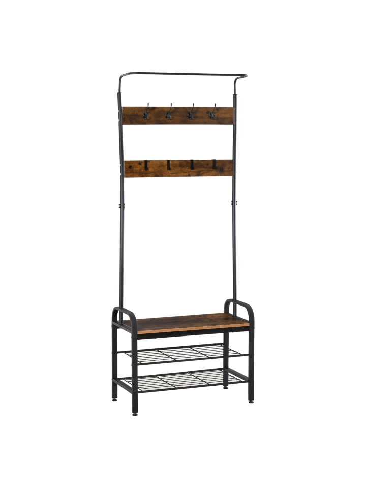 Garderobenständer in Schwarz & Natur 72L x 34B x 185H cm