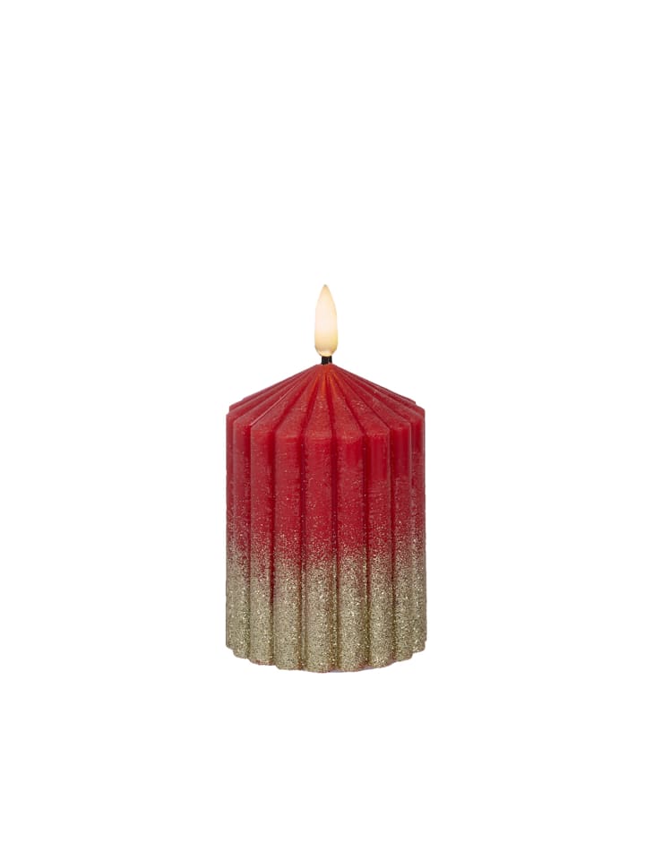 LED Kerze Liv Echtwachs mit Rillen H: 10cm in rot, gold