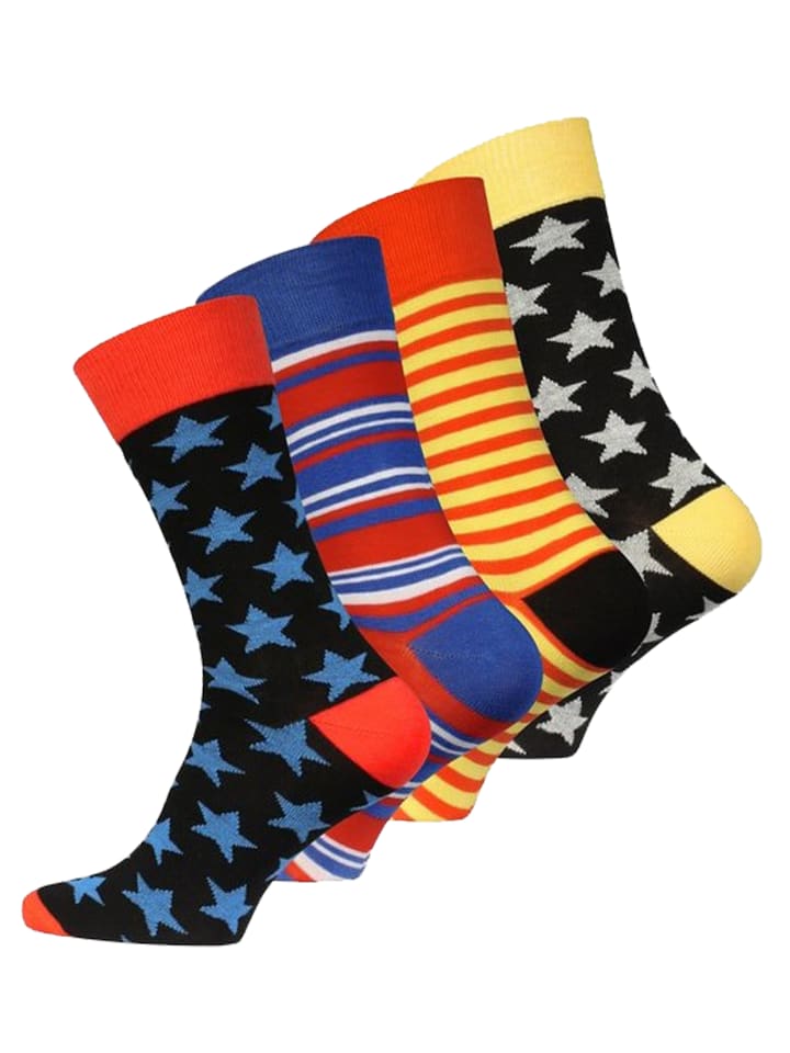 Trend-Socken 4 Paar "Stars and Stripes" in Bunt