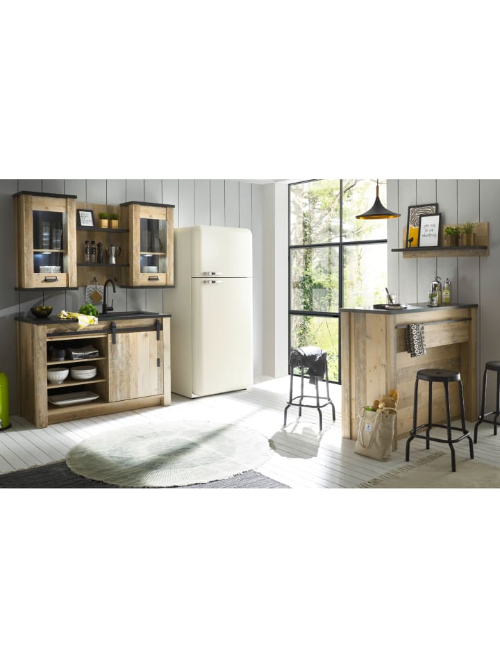 Küchen-Set Used Wood hell, anthrazit, Küchenschrank Set 6-teilig mit Theke