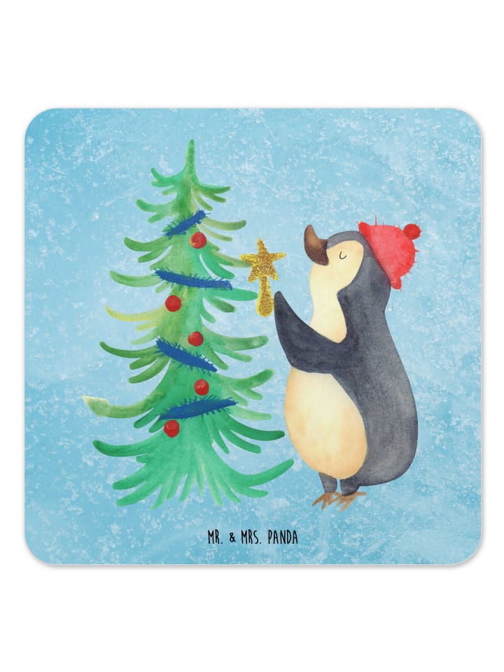 Bierdeckel Pinguin Weihnachtsbaum ohne Spruch in Eisblau