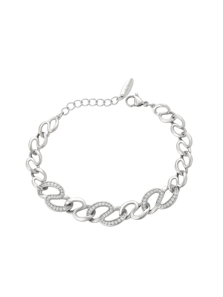 Women Cable Chain Link Bracelet With Rhinestones in Silver
