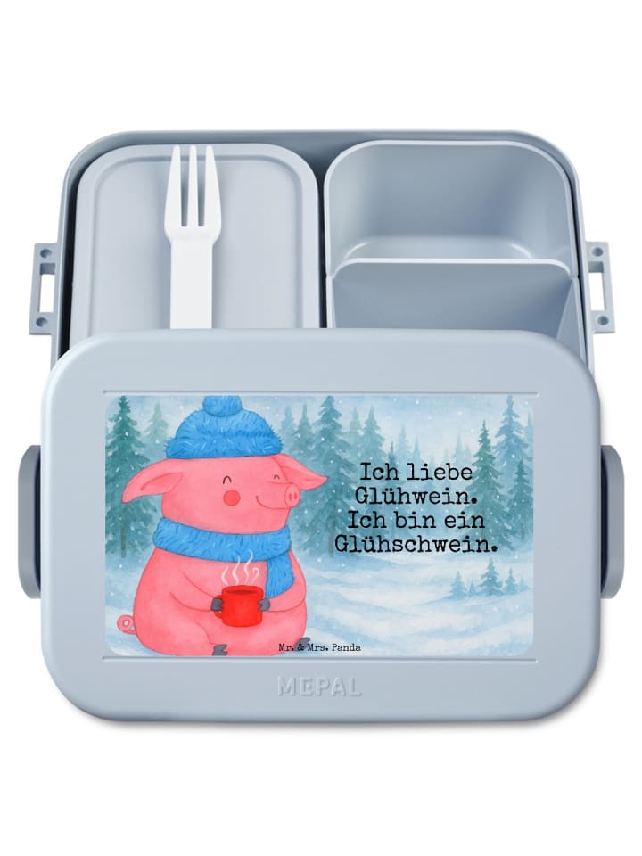 Snackbox Schwein Glühwein Design mit Spruch in Blau Pastell