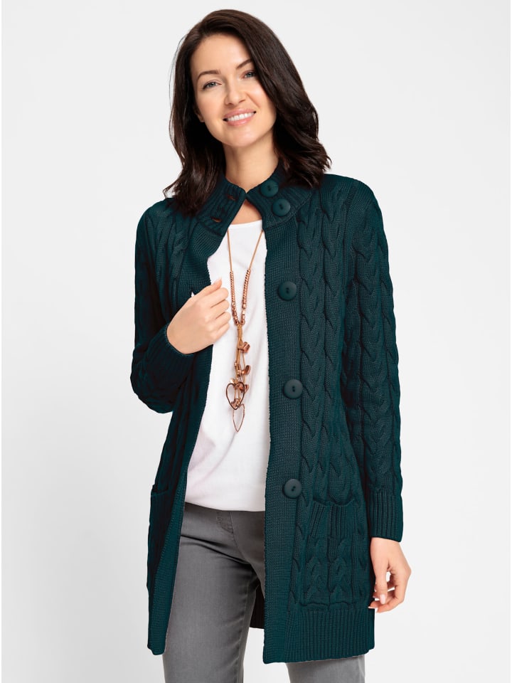 Long-Strickjacke in petrol