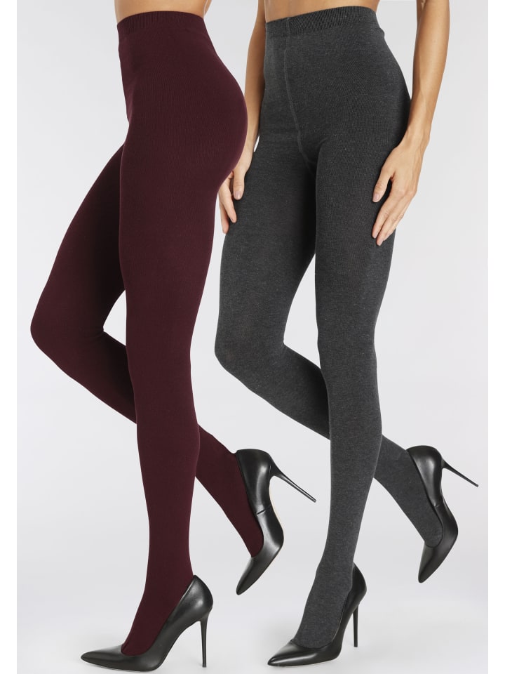 Strickstrumpfhose in 1x pflaume, 1x anthrazit