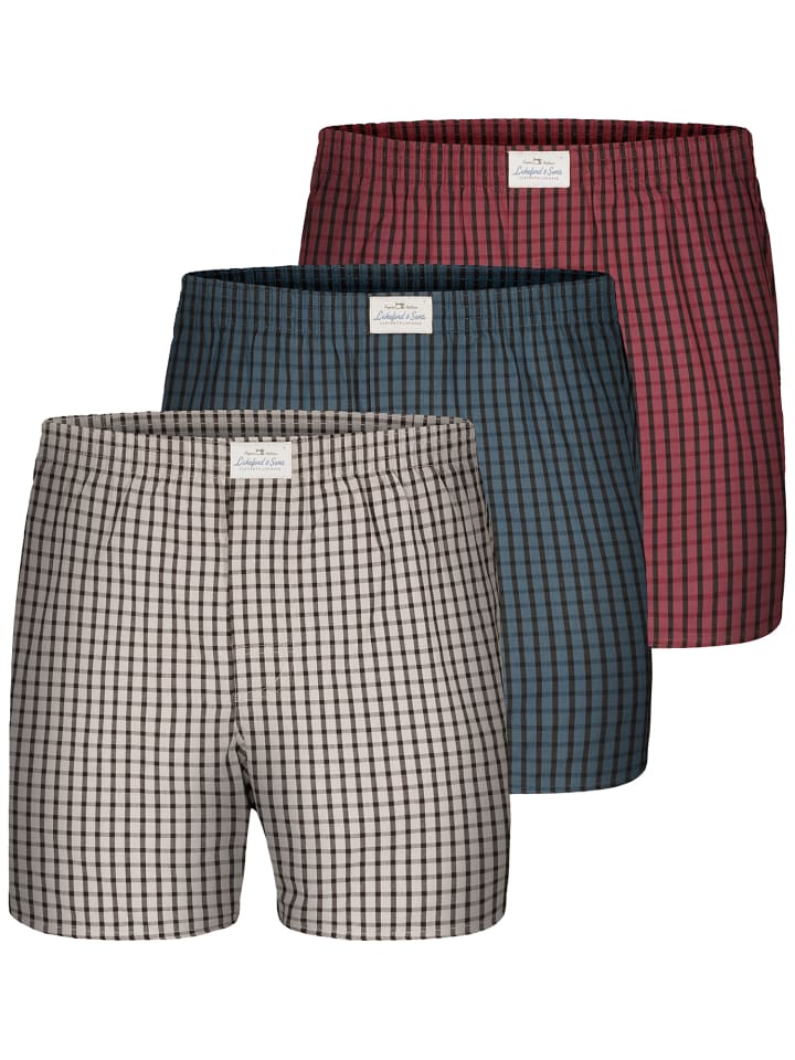 Web Boxershorts 3-Pack 'Karos' in rot/blau/grau