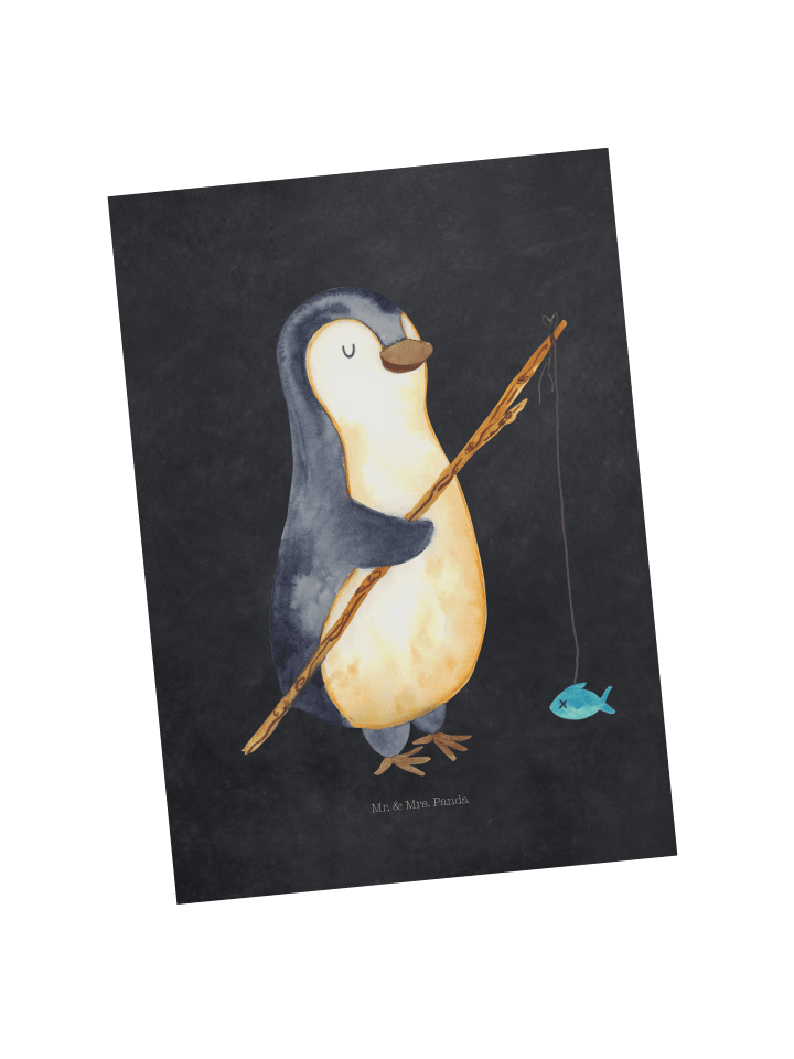 Postkarte Pinguin Angler ohne Spruch in Kreidetafel