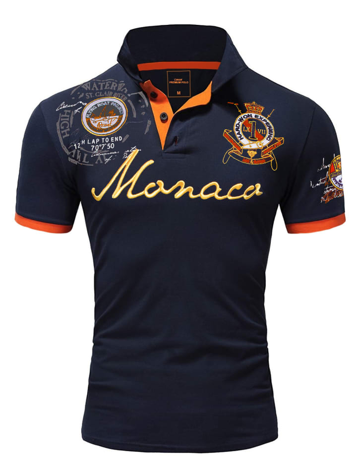 Poloshirt mit Stickerei Monaco 2.0 in Navyblau