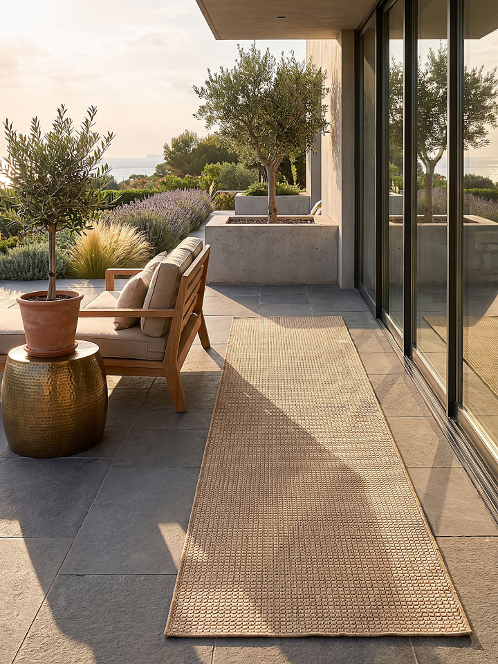 Outdoor-Teppich VIGOLENO Uni Flachgewebe Wohnzimmer Balkon in Sand